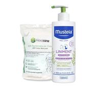 Pack Liniment Bébé 400 ml et 200 cotons 8x10 cm - Change dès la Naissance - 99 % d’Origine Naturelle - Hypoallergénique - Fabriqué en France