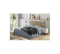 LAUPELL - Pack Lit 140x190cm + 2 Chevets 2 Tiroirs Pin Naturel et Blanc Scandinave