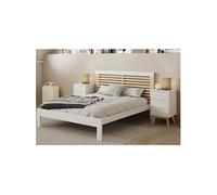 LAUPELL - Pack Lit 140x190cm + 2 Chevets 3 Tiroirs Pin Naturel et Blanc Scandinave