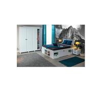 Pack Lit 140x200cm Multi-Rangements + Armoire 4 Portes - ALASKA -