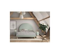 CONNIE - Pack Lit 140x200cm Tête Demi-Lune + 2 Poufs Tissu Bouclé Vert Olive - Altobuy Vert