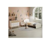 Pack Lit 90x190cm + Chevet 2 Tiroirs + Commode 4T Coloris Blanc et Naturel - KAINA -
