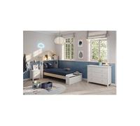 Pack Lit 90x190cm Tête de Lit Cabane et Banc-Coffre + Chevet + Commode Dava - SKILA -
