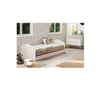 Pack Lit 90x200cm avec Tiroir + Commode 4 Tiroirs Coloris Blanc et Naturel - KAINA -