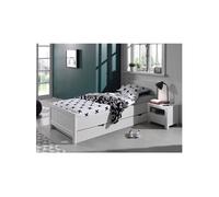 GASTON - Pack Lit 90x200cm + Chevet 1 Tiroir Laqués Blanc -