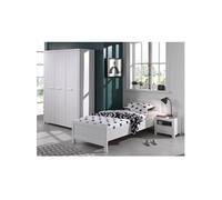 GASTON - Pack Lit 90x200cm + Chevet + Armoire 3 Portes - Altobuy Blanc