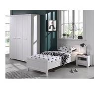 GASTON - Pack Lit 90x200cm + Chevet + Armoire 3 Portes - Altobuy Blanc