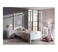Vipack amori lit simple à baldaquin 90x200cm laqué blanc + chevet
