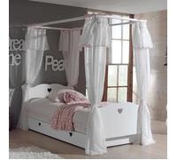 Pack - Lit à Baldaquin Enfant, Sommier, Tiroir & Voile ""Amori"" 90x200cm Blanc