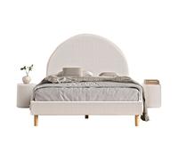 Pack - Lit Adulte & 2 Poufs Bouclés "Moon" 140x200cm Blanc
