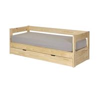 Pack lit banquette gigogne avec tiroir et matelas Ravi Bois 80x200 cm