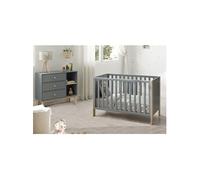 Pack Lit Bébé 60x120cm + Commode 3 Tiroirs Coloris Gris et Naturel - KAINA -