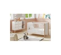 Pack Lit Bébé 60x120cm + Commode 3 Tirois Coloris Blanc et Naturel - KAINA -