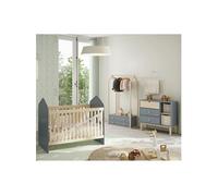 KAINA - Pack Lit Bébé Cabane 60x120cm + Commode + Penderie Coloris Gris et Naturel -