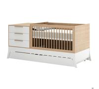 Pack lit bébé combiné et évolutif avec matelas Charlie Blanc et bois 70x140 cm
