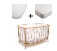 Pack Lit bébé Kimi Hazelnut et matelas + alèse et drap housse blanc