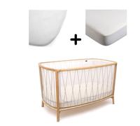 Pack lit bébé Kimi Lichen et matelas organic + alèse et drap housse blanc