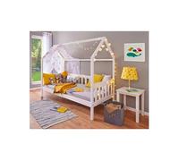 Pack Lit Cabane à Barrières 90x200cm + Table de Chevet - SARRY -