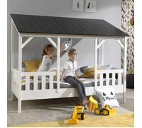 MALIA Lit cabane 90x200 avec toit noir + sommier + Matelas