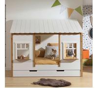 Vipack Lit Cabane Avec Toiture Blanche 90 X 200 Cm Sans Sommier + Lit Gigogne