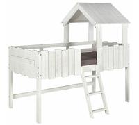 Pack Lit Cabane Mi-hauteur Avec Matelas Bois Massif Donnie Blanc 90X190
