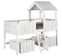 Pack Lit Cabane Mi-hauteur Avec Tiroirs Et Matelas Donnie Bois Massif Donnie Blanc 90X190