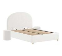 Pack Lit coffre 140x200cm Tête Demi-Lune + 2 Poufs Tissu Bouclé Blanc - CONNIE - ALTOBUY Blanc