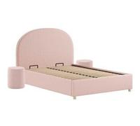 Pack Lit coffre 140x200cm Tête Demi-Lune + 2 Poufs Tissu Bouclé Rose - CONNIE - ALTOBUY Rose