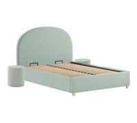 Pack Lit coffre 140x200cm Tête Demi-Lune + 2 Poufs Tissu Bouclé Vert Olive - CONNIE - ALTOBUY Vert