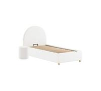 Pack Lit coffre 90x200cm Tête Demi-Lune + Pouf Tissu Bou lanc - CONNIE -