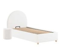 Pack Lit coffre 90x200cm Tête Demi-Lune + Pouf Tissu Bouclé Blanc - CONNIE - ALTOBUY Blanc