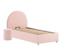Pack Lit coffre 90x200cm Tête Demi-Lune + Pouf Tissu Bouclé Rose - CONNIE - ALTOBUY Rose