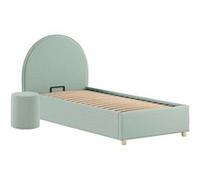 Pack Lit coffre 90x200cm Tête Demi-Lune + Pouf Tissu Bouclé Vert Olive - CONNIE - ALTOBUY Vert