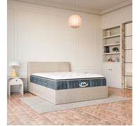 Pack lit coffre et matelas hybride 140x190cm épais 30cm couleur Beige avec tête