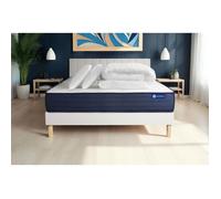 Pack lit complet 140x190 cm - Matelas + Sommier Blanc (en kit) + 2 oreillers + Couette - Actiflex Li