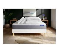 Pack lit complet 140x190 cm - Matelas + Sommier Blanc (en kit) + 2 oreillers + Couette - Actilatex D