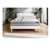 Pack lit complet 160x200 cm - Matelas + Sommier Blanc (en kit) + 2 oreillers + Couette - Actiflex To