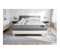 Pack lit complet 160x200 cm - Matelas + Sommier Blanc (en kit) + 2 oreillers + Couette - Actilatex N