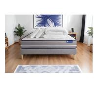 Pack lit complet 160x200 cm - Matelas + Sommier Gris (en kit) + 2 oreillers + Couette - Actilatex Pu
