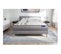 Pack lit complet 160x200 cm - Matelas + Sommier Gris (en kit) + 2 oreillers + Couette - Actimemo Nig