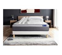 Pack lit complet 180x200 cm - Matelas + Sommier Blanc (en kit) + 2 oreillers + Couette - Actilatex P