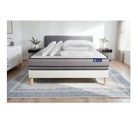 Pack lit complet 200x200 cm - Matelas + Sommier Blanc (en kit) + 2 oreillers + Couette - Actilatex N