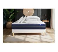 Pack lit complet 200x200 cm - Matelas + Sommier Blanc (en kit) + 2 oreillers + Couette - Actimemo Te
