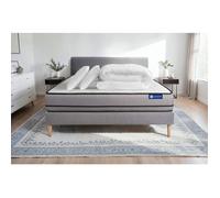 Pack lit complet 200x200 cm - Matelas + Sommier Gris (en kit) + 2 oreillers + Couette - Actilatex Ni