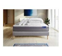 Pack lit complet 200x200 cm - Matelas + Sommier Gris (en kit) + 2 oreillers + Couette - Actilatex Ze