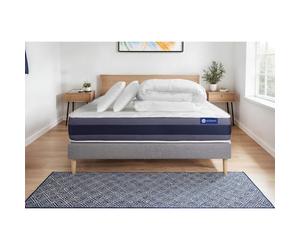 Pack lit complet 200x200 cm - Matelas + Sommier Gris (en kit) + 2 oreillers + Couette - Actimemo Mor