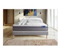 Pack lit complet 200x200 cm - Matelas + Sommier Gris (en kit) + 2 oreillers + Couette - ActiMemo Zen