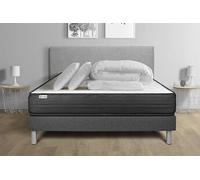 Pack lit complet - Matelas 140x190 cm + Sommier tapissier à lattes (en kit) + 2 oreillers + Couette - Vitalpower