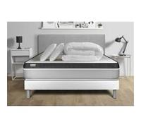 Pack lit complet - Matelas 140x200 cm + Sommier tapissier à lattes (en kit) + 2 oreillers + Couette - Vital Ergo Blanc