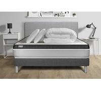 Pack lit complet 140x200 cm - Matelas + Sommier Gris (en kit) + 2 oreillers + Couette - Vital Ergo Gris